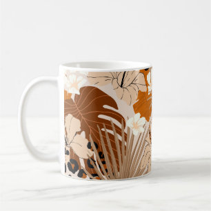 Leoparden tropische Blätter Hibiskus Blume nahtlos Kaffeetasse