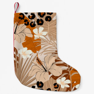 Leoparden tropische Blätter Hibiskus Blume nahtlos Kleiner Weihnachtsstrumpf