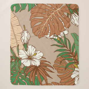 Leoparden tropische Blätter Hibiskus Blume nahtlos Sherpadecke