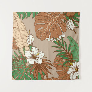 Leoparden tropische Blätter Hibiskus Blume nahtlos Wandteppich