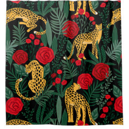 Leoparden und Rose Duschvorhang
