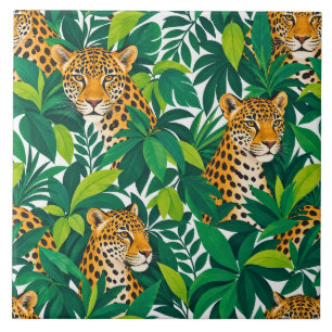 Leoparden zwischen üppiger tropischer Vegetation Fliese