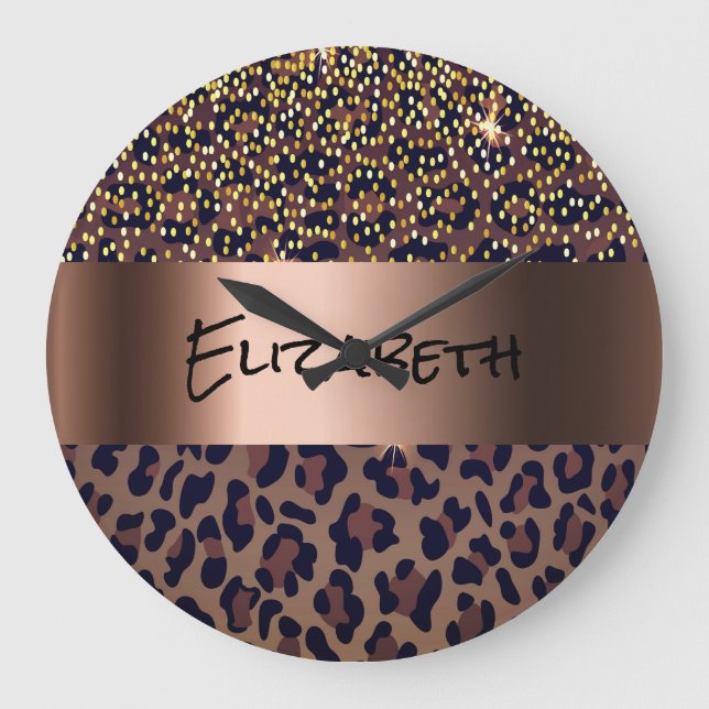 Leopardenbraun-Bronze Große Wanduhr (Vorderseite)