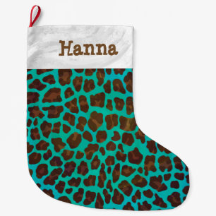 Leopardenbraun und Aquamarine Drucke Großer Weihnachtsstrumpf