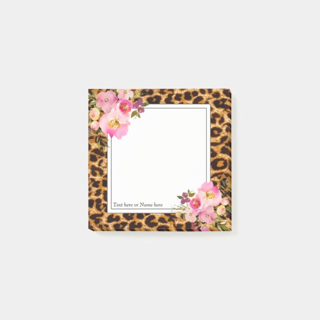 Leopardendruck, Geparden-Trend, Blumen, Post-it Klebezettel (Vorderseite)