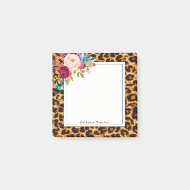 Leopardendruck, Geparden-Trend, Blumen, süß, Post-it Klebezettel (Vorderseite)