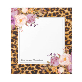 Leopardendruck, Geparden, trendy, blumenreich, süß Notizblock