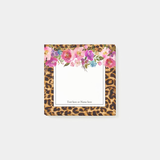 Leopardendruck, Geparden, trendy, blumenreich, süß Post-it Klebezettel (Vorderseite)