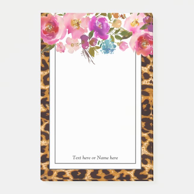 Leopardendruck, Geparden, trendy, blumenreich, süß Post-it Klebezettel (Vorderseite)