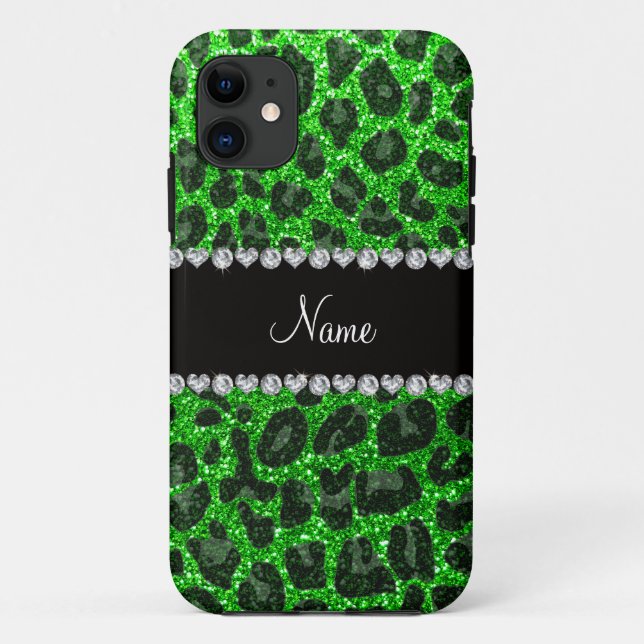 Leopardendruck in individuelle Name-Kalkgrün Glitz Case-Mate iPhone Hülle (Rückseite)