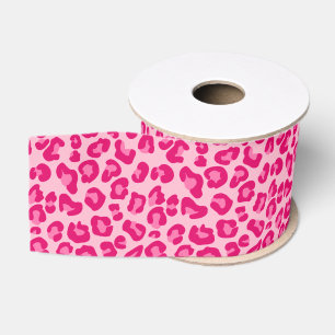 Leopardendruck in Pastellrosa, Hot Pink und Fuchsi Ripsband