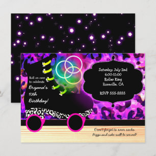 Leopardendruck-Leucht-Rollschuh-Einladung zum Roll Einladung