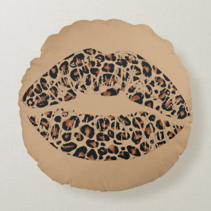 Leopardendruck-Lippen-Wurfkissen   Chic Glamour-Ti Rundes Kissen