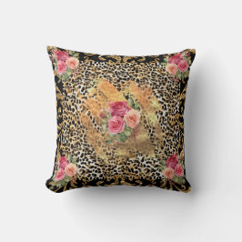 Leopardendruck mit Rose und vergoldetem Glitzer Kissen
