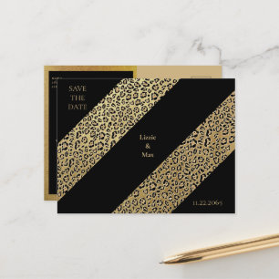 Leopardendruck & Schwarze Hochzeit - Save the Date Ankündigungspostkarte