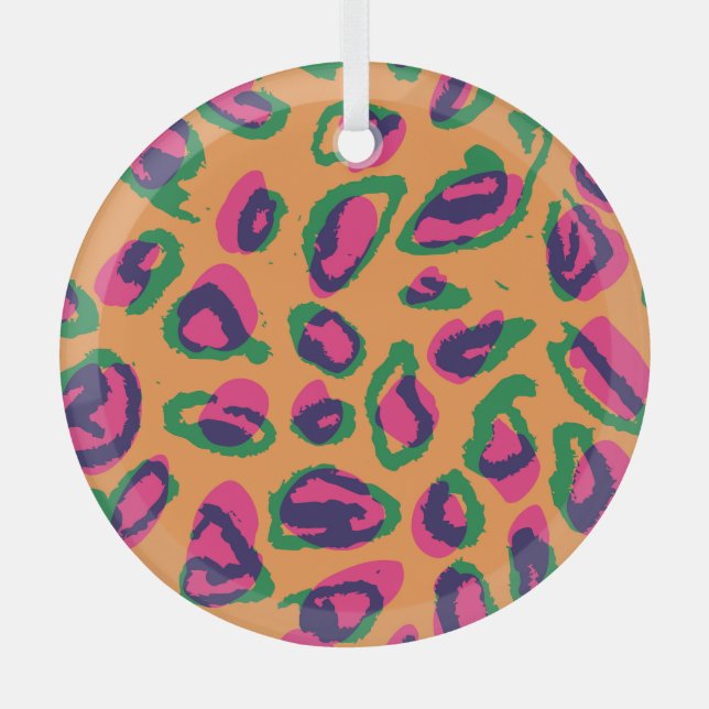 Leopardendrucke, farbiges Tiermuster. Ornament Aus Glas (Vorderseite)
