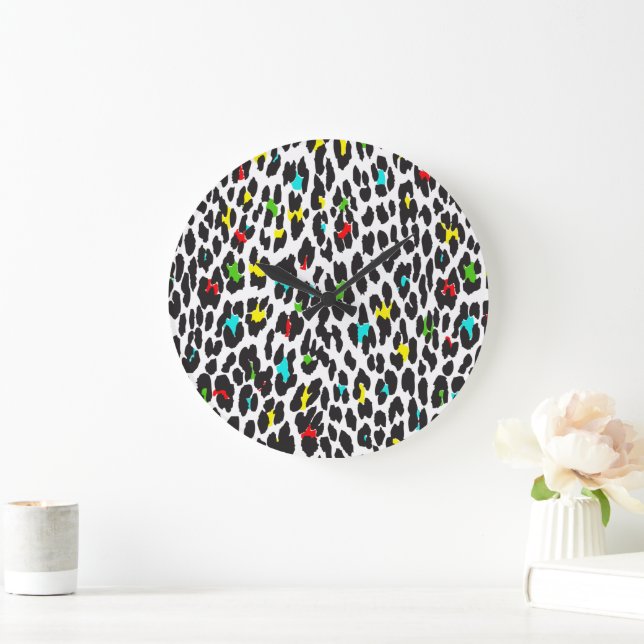 Leopardendrucke, Leoparden, farbenfrohe Leoparden Große Wanduhr (Zuhause)