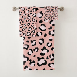 Leopardendrucke, Leoparden, rosa Leoparden Badhandtuch Set