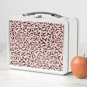 Leopardendrucke, Leoparden, rosa Leoparden Metall Brotdose