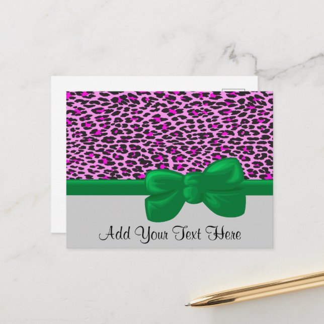 Leopardendrucke, Leoparden, rosa Leoparden Postkarte (Vorderseite/Rückseite Beispiel)