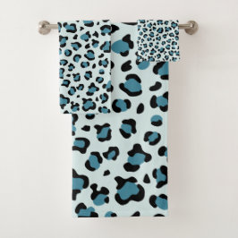 Leopardendrucke, Leoparden-Spots, Blauer Leopard Badhandtuch Set