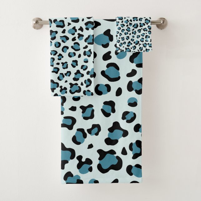 Leopardendrucke, Leoparden-Spots, Blauer Leopard Badhandtuch Set (Insitu)