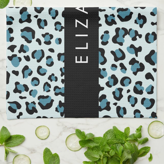Leopardendrucke, Spots, Blauer Leopard, Ihr Name Geschirrtuch (Gefaltet)