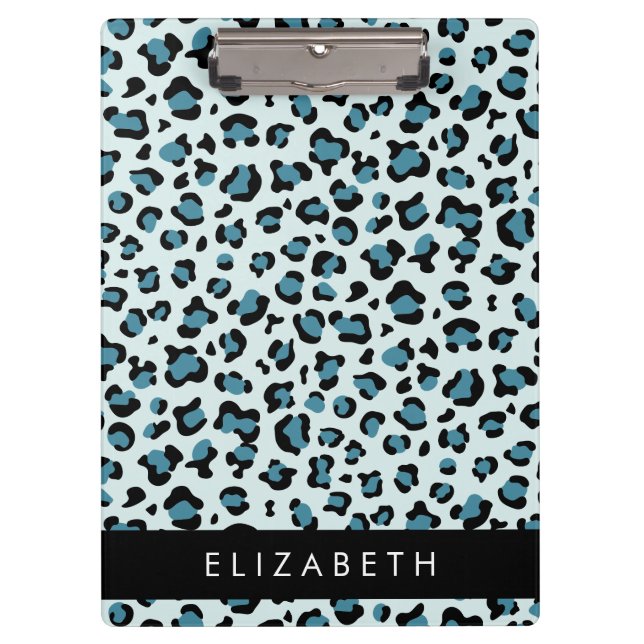 Leopardendrucke, Spots, Blauer Leopard, Ihr Name Klemmbrett (Vorderseite)