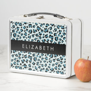 Leopardendrucke, Spots, Blauer Leopard, Ihr Name Metall Brotdose