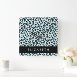 Leopardendrucke, Spots, Blauer Leopard, Ihr Name Quadratische Wanduhr