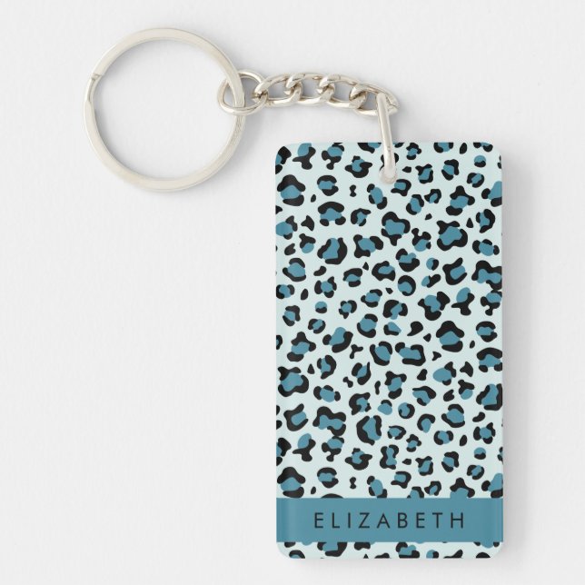 Leopardendrucke, Spots, Blauer Leopard, Ihr Name Schlüsselanhänger (Vorderseite)