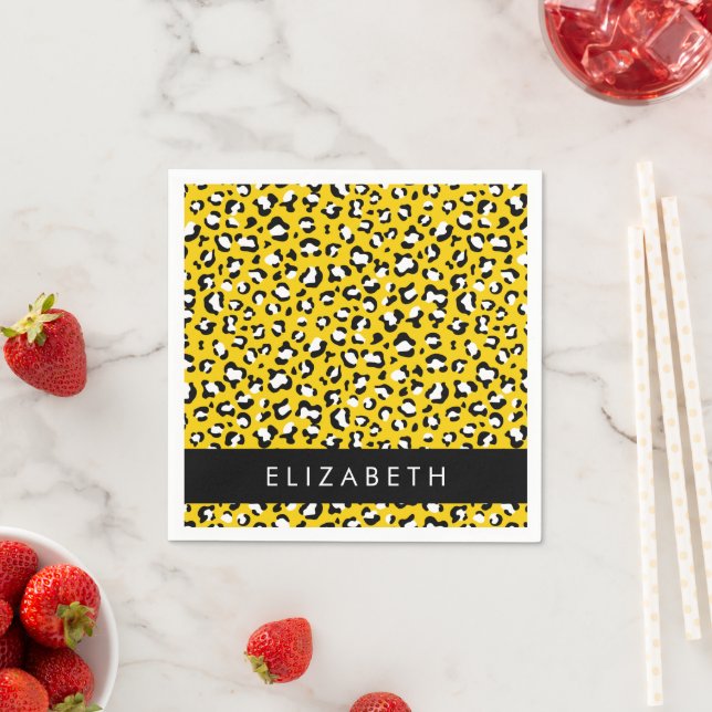 Leopardendrucke, Spots, Gelber Leopard, Ihr Name Serviette (Beispiel)