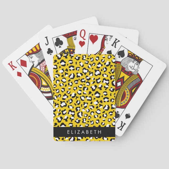 Leopardendrucke, Spots, Gelber Leopard, Ihr Name Spielkarten (Rückseite)