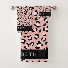 Leopardendrucke, Spots, rosa Leoparden, Ihr Name Badhandtuch Set