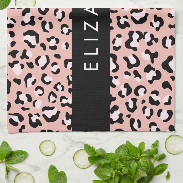 Leopardendrucke, Spots, rosa Leoparden, Ihr Name Geschirrtuch (Gefaltet)