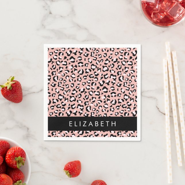 Leopardendrucke, Spots, rosa Leoparden, Ihr Name Serviette (Beispiel)