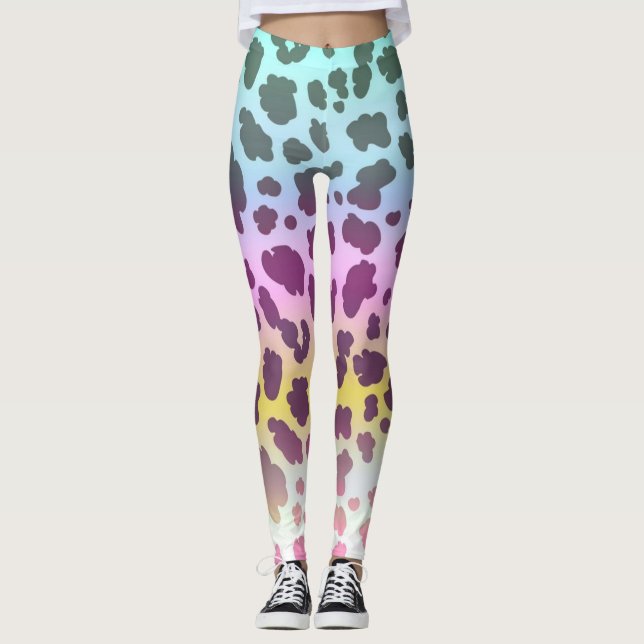 leopardenfarbenes Regenbogenmuster Leggings (Vorderseite)