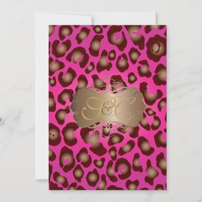 Leopardenflecken + Perlflecken/Vintag/heiß-pink Einladung (Vorderseite)