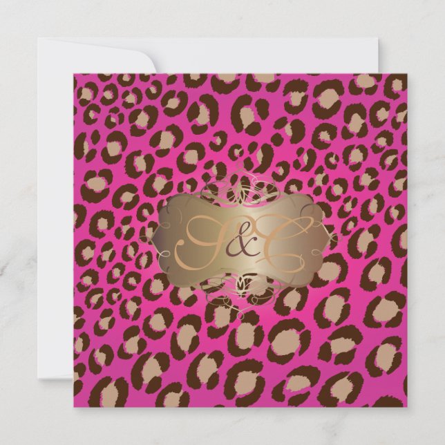 Leopardenflecken + Perlflecken/Vintag/heiß-pink Einladung (Vorderseite)