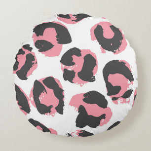 Leopardengürtel: Schwarz-Rosa-Textur Rundes Kissen