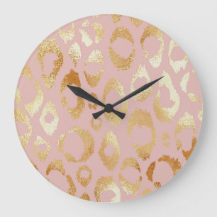 Leopardenhaut, goldene Rose Große Wanduhr