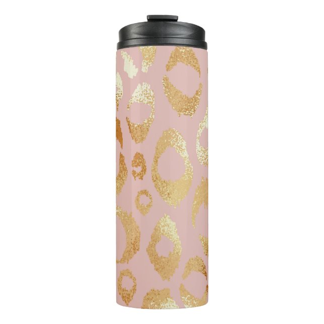 Leopardenhaut, goldene Rose Thermosbecher (Vorderseite)