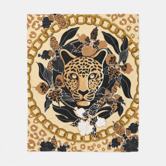 Leopardenkopf umgeben von Orchideen, Goldkette a Fleecedecke