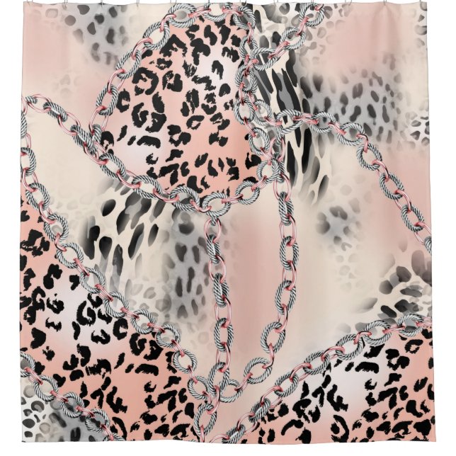 Leopardenmuster, Blume, Kette, Rose Duschvorhang (Vorderseite)