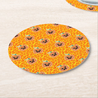 Leopardenmuster Halloween-Muster Runder Pappuntersetzer