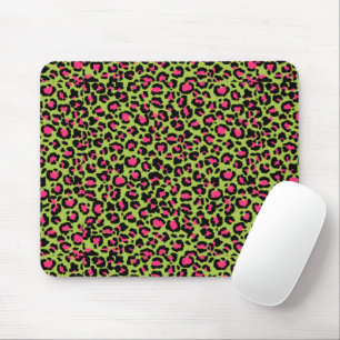 Leopardenmuster in Himbeere auf Limettengrün Mousepad