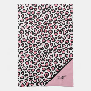 Leopardenmuster in Rosa Weiß & Schwarz mit Monogra Geschirrtuch