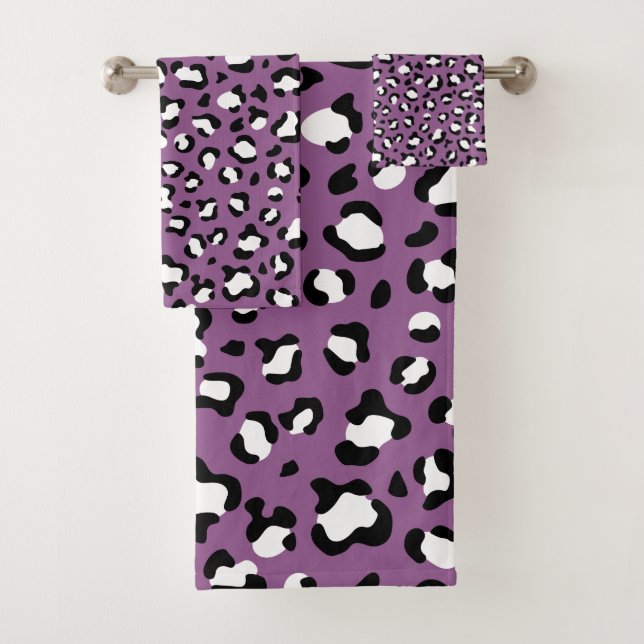 Leopardenmuster, Leoparden, Lila Leopard Badhandtuch Set (Insitu)