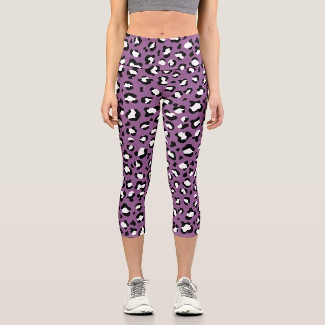 Leopardenmuster, Leoparden, Lila Leopard Capri Leggings (Vorderseite)