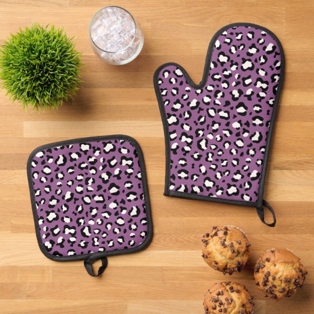 Leopardenmuster, Leoparden, Lila Leopard Ofenhandschuh & Topflappen-Set (Oben Unten)